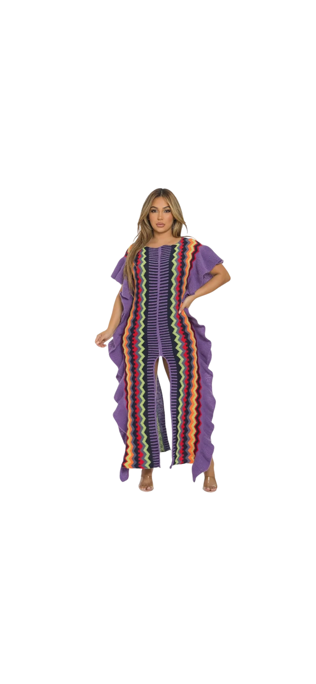 Knitted Ruffle Split Detail Sweater Maxi Dress